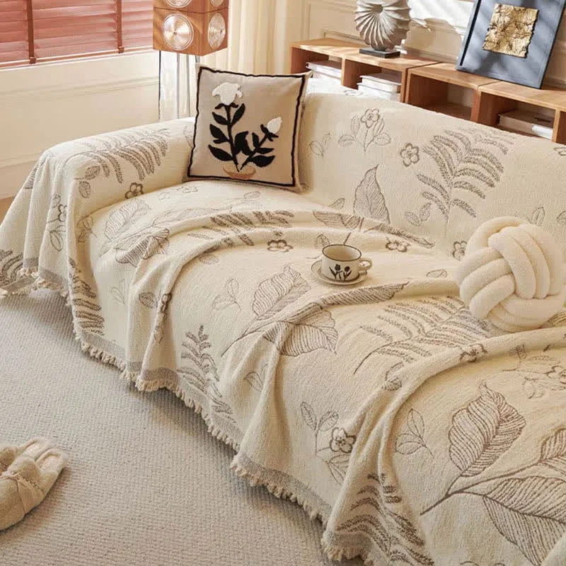 Sofa-Überwurfdecke aus Chenille mit ländlichen Blättern