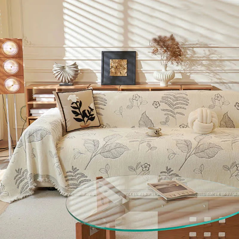 Sofa-Überwurfdecke aus Chenille mit ländlichen Blättern