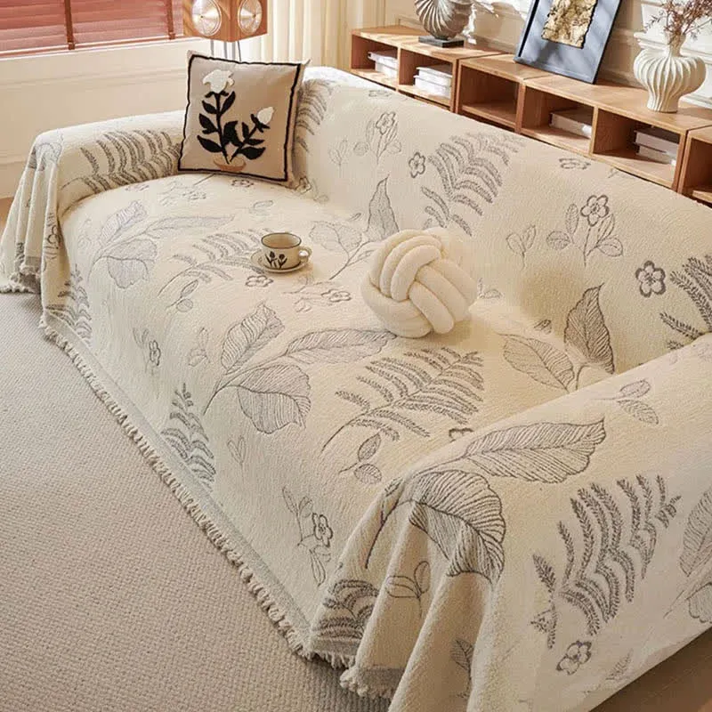 Sofa-Überwurfdecke aus Chenille mit ländlichen Blättern