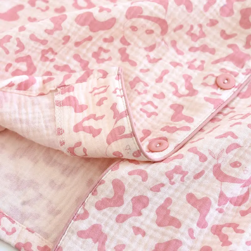 Loungewear-Set aus Baumwolle mit Leopardenmuster in sanften Farbtönen