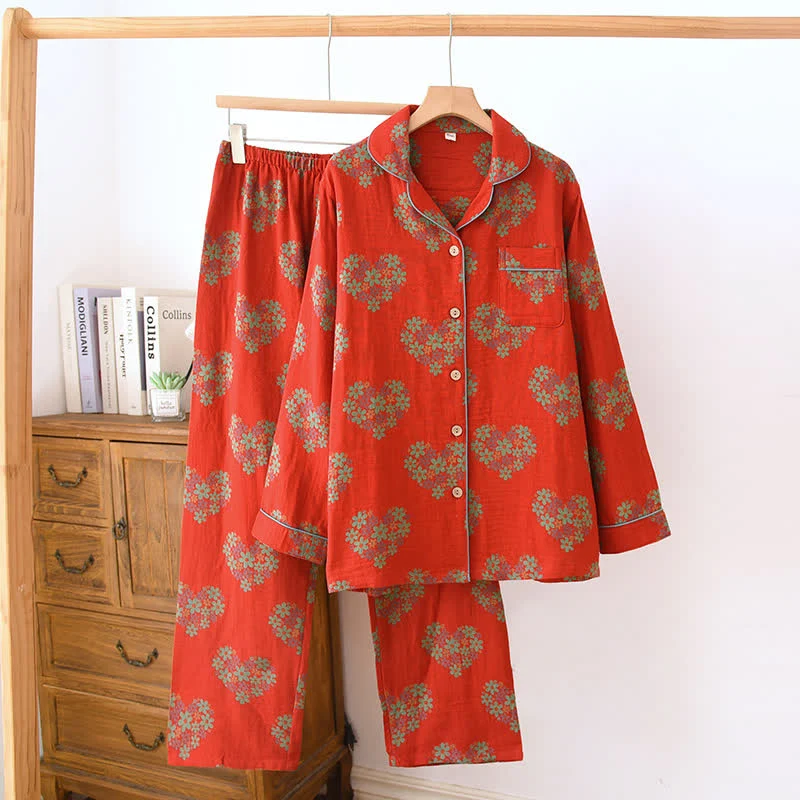 Loungewear-Set aus herzförmigem Baumwollgaze mit Blumenmuster