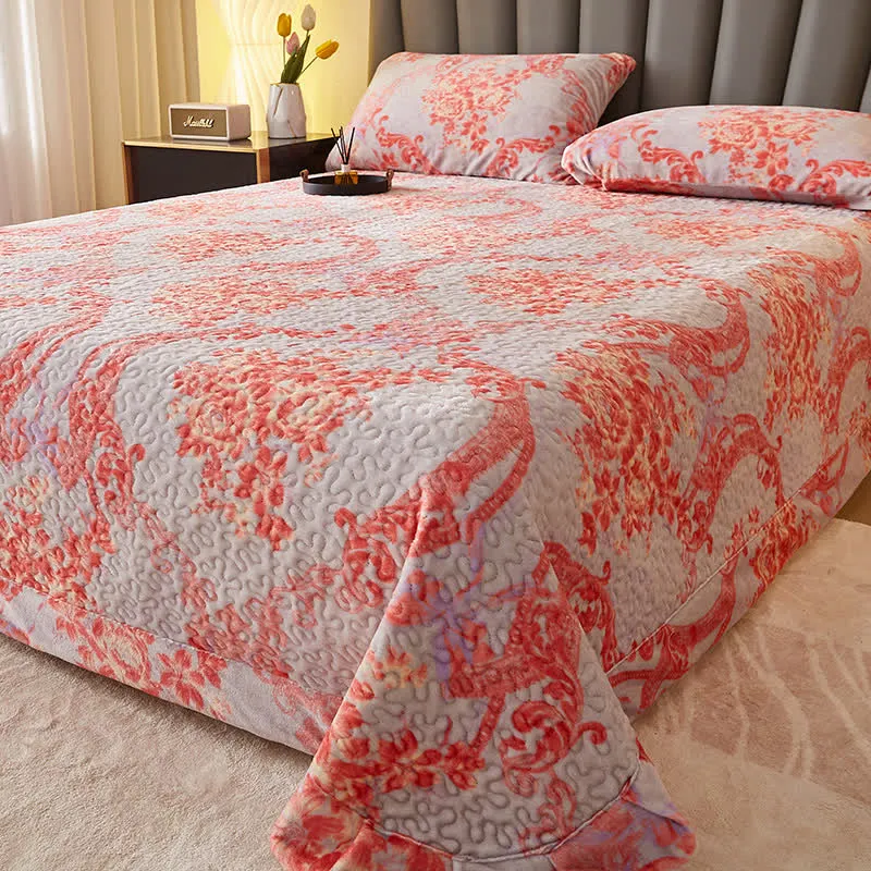 Ownkoti Vintage Floral Gesteppte Plüschdecke
