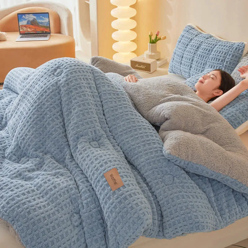 Warme Plüschdecke aus Waffel-Jacquard
