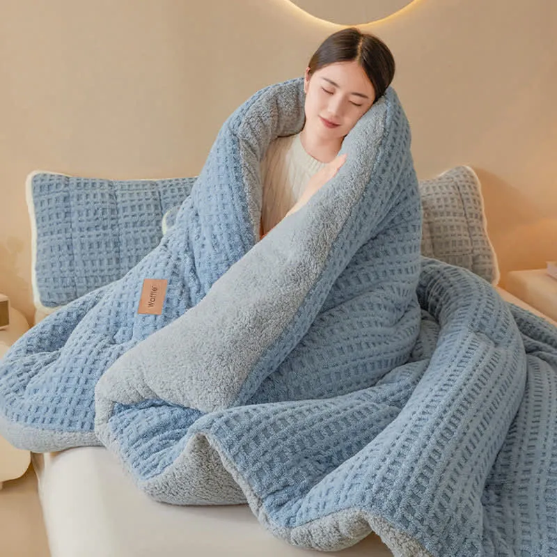 Warme Plüschdecke aus Waffel-Jacquard
