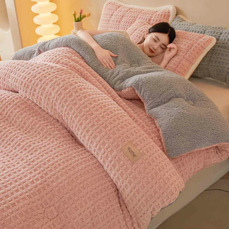 Warme Plüschdecke aus Waffel-Jacquard