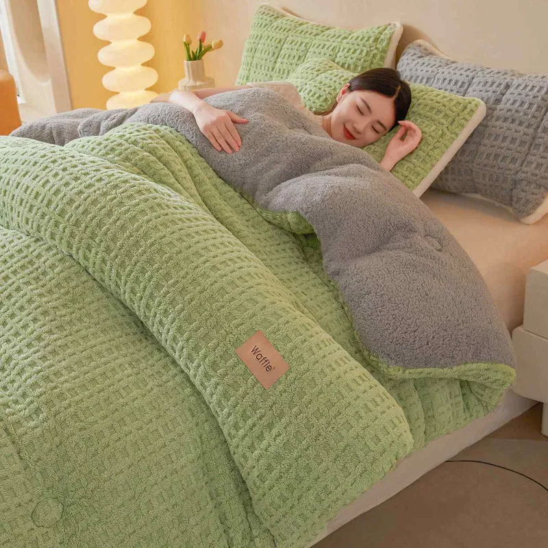 Warme Plüschdecke aus Waffel-Jacquard