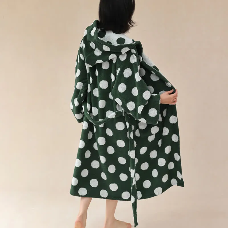 Passender Familienbademantel aus Baumwolle mit Kapuze und Polka-Dots