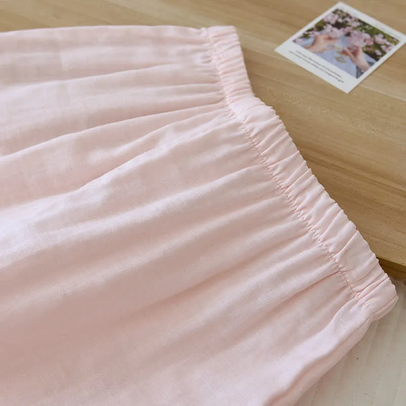 Kimono-Loungewear aus Baumwollgaze mit Blumenstickerei