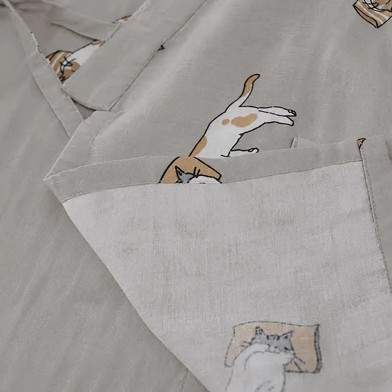 Partner-Kimono aus Baumwolle mit Katzenmotiven