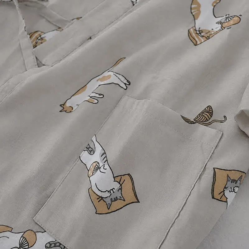 Partner-Kimono aus Baumwolle mit Katzenmotiven