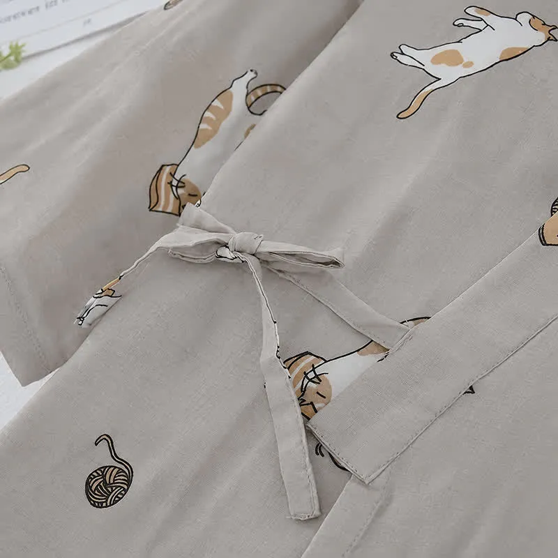 Partner-Kimono aus Baumwolle mit Katzenmotiven