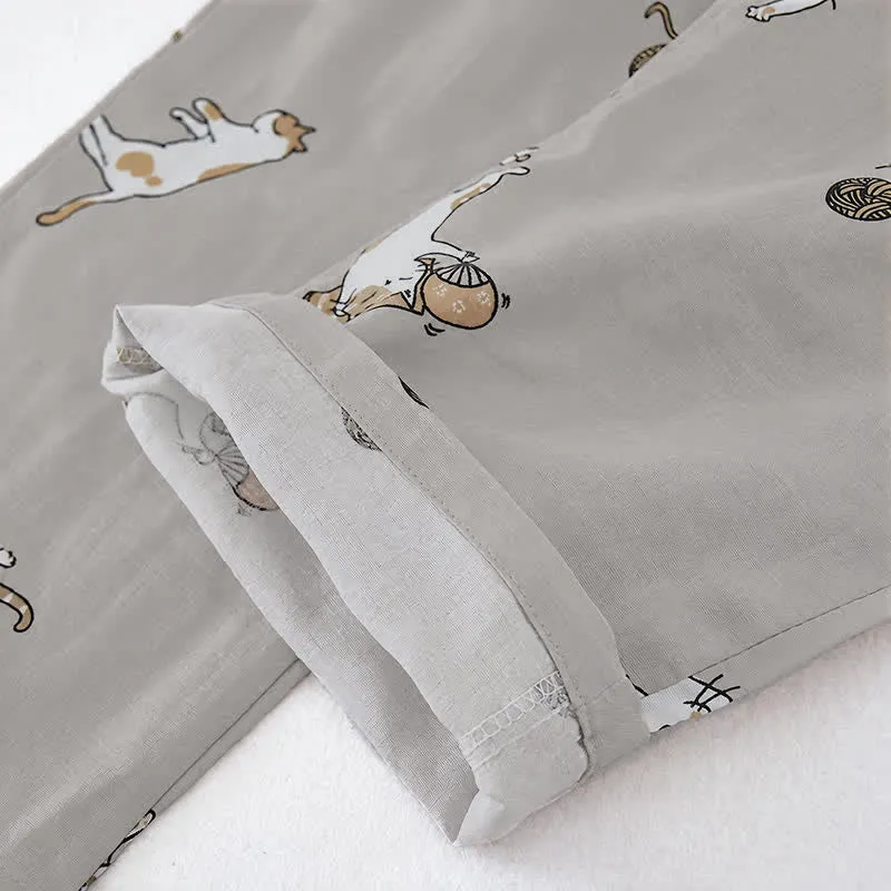 Partner-Kimono aus Baumwolle mit Katzenmotiven