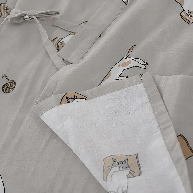 Partner-Kimono aus Baumwolle mit Katzenmotiven