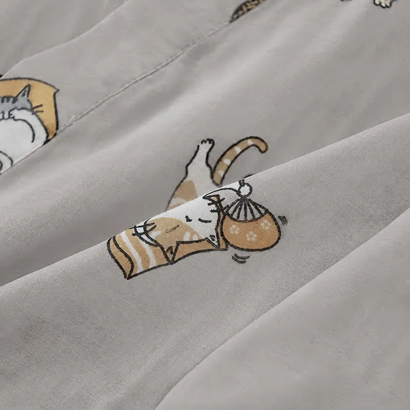 Partner-Kimono aus Baumwolle mit Katzenmotiven