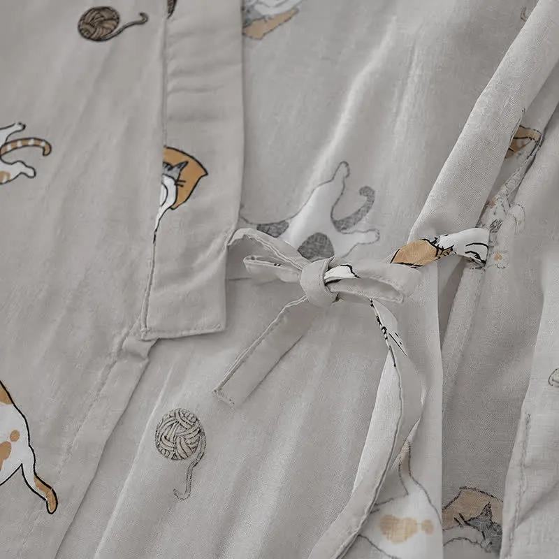 Partner-Kimono aus Baumwolle mit Katzenmotiven
