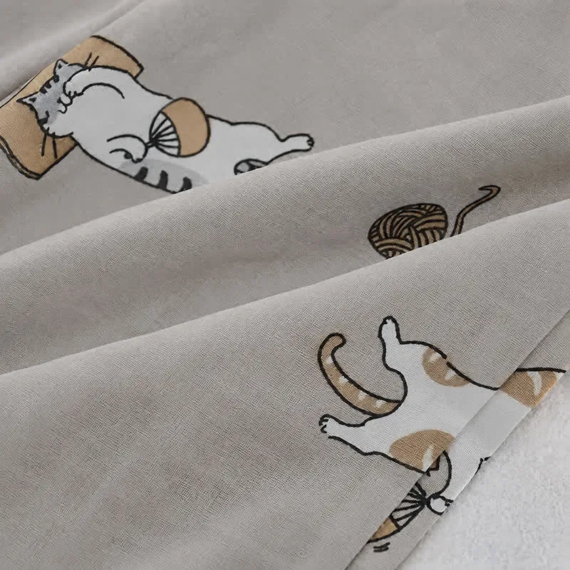Partner-Kimono aus Baumwolle mit Katzenmotiven