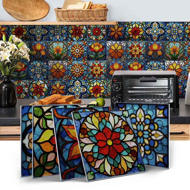 Wandaufkleber aus PET-Schaumfliesen im Boho-Stil mit Blumenmuster