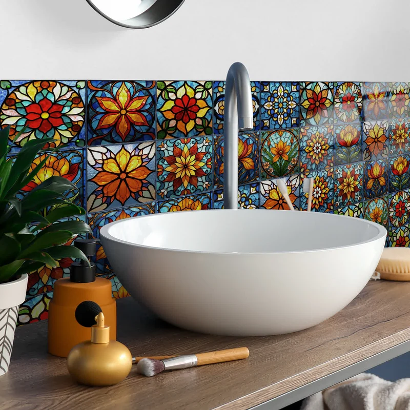 Wandaufkleber aus PET-Schaumfliesen im Boho-Stil mit Blumenmuster