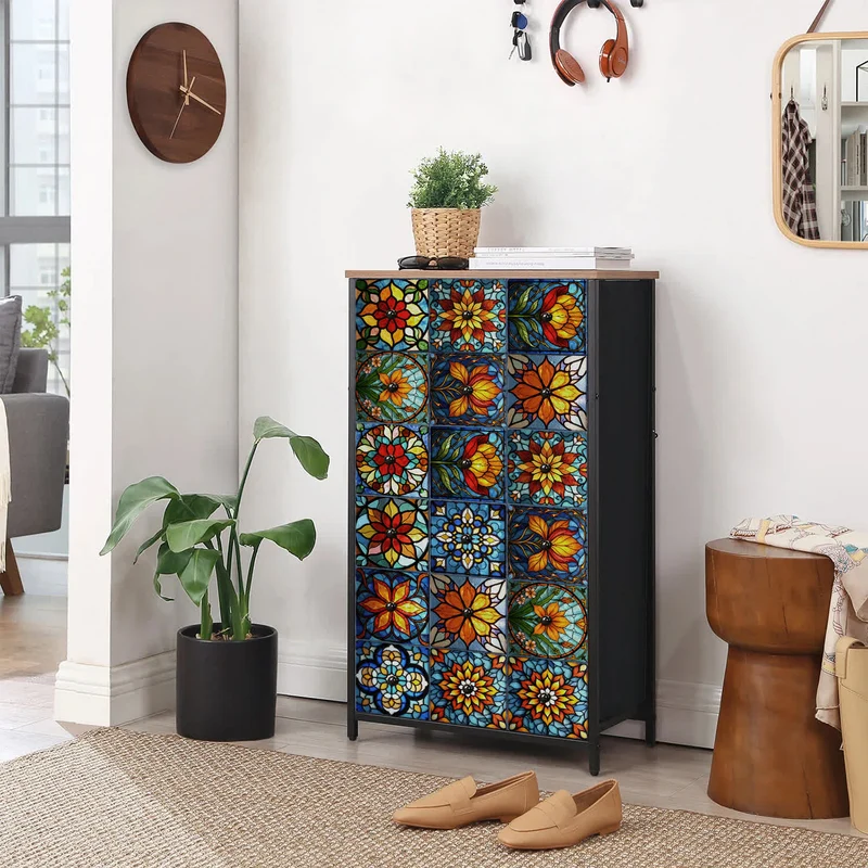 Wandaufkleber aus PET-Schaumfliesen im Boho-Stil mit Blumenmuster