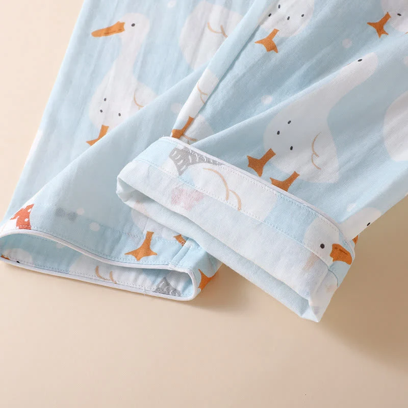 Baumwollgaze-Kimono-Pyjama mit Cartoon-Gans