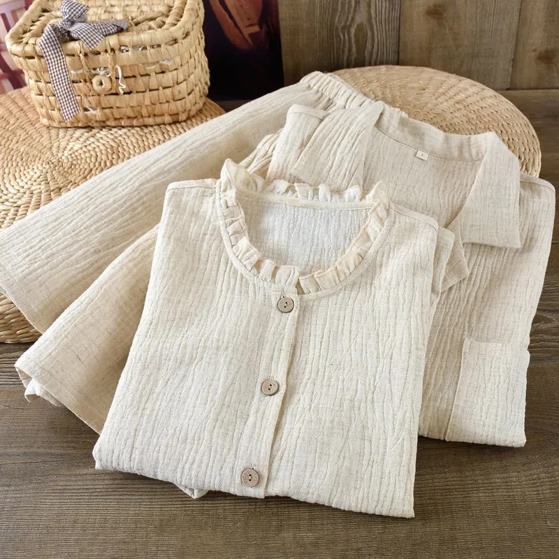 Passende minimalistische Pyjama-Schlafanzüge aus Baumwollleinen