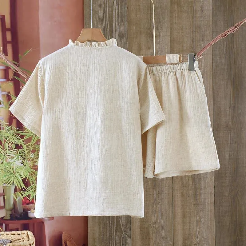 Passende minimalistische Pyjama-Schlafanzüge aus Baumwollleinen