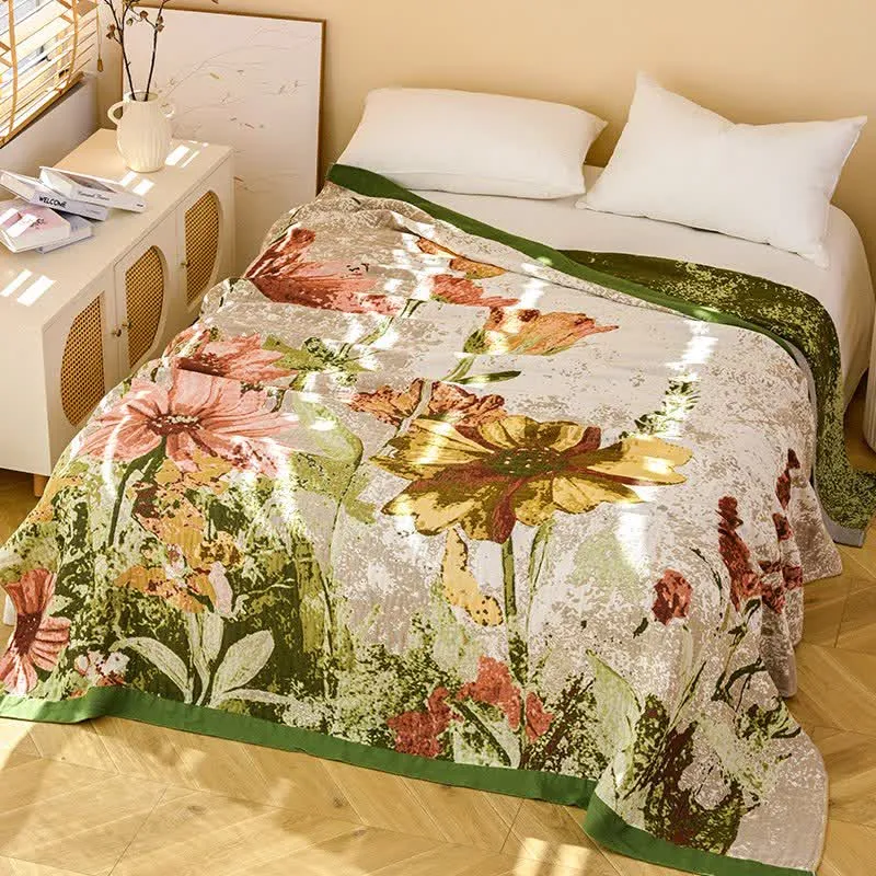 Ownkoti Impressionist Floral Jacquard Baumwollgaze-Steppdecke