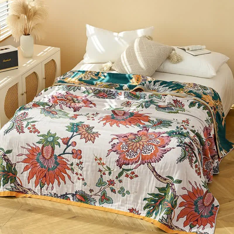 Ownkoti Retro Blooming Flower Baumwollgaze-Steppdecke