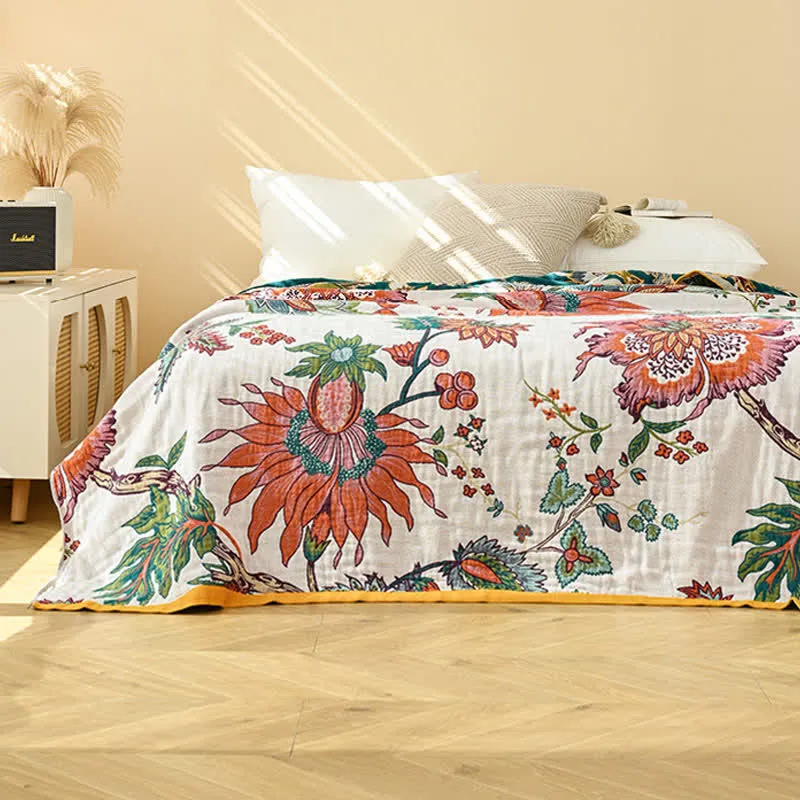 Ownkoti Retro Blooming Flower Baumwollgaze-Steppdecke