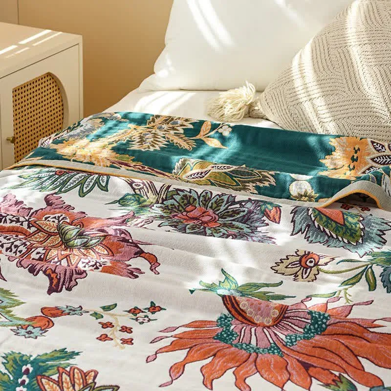 Ownkoti Retro Blooming Flower Baumwollgaze-Steppdecke