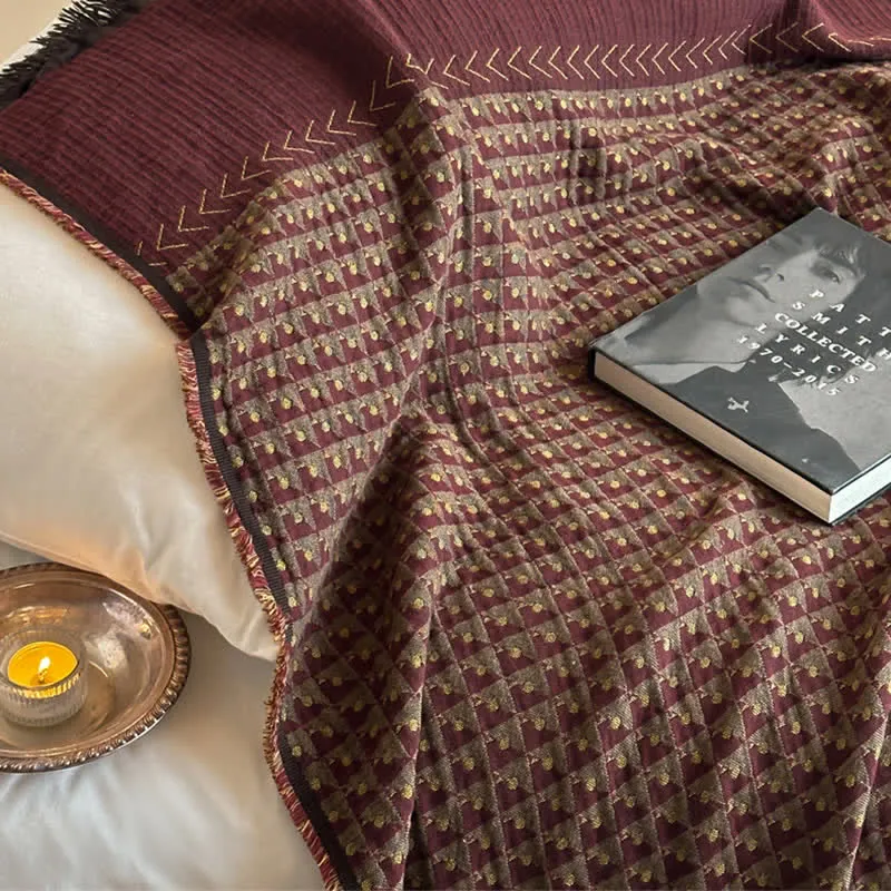 Ownkoti Vintage Baumwoll-Jacquard-Mehrzweckdecke