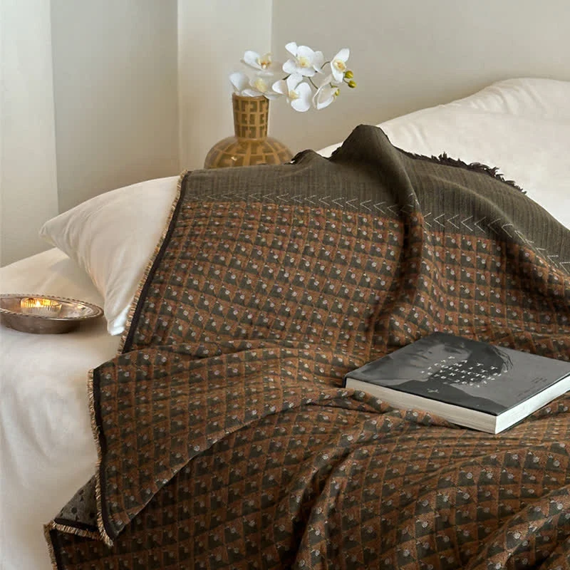 Ownkoti Vintage Baumwoll-Jacquard-Mehrzweckdecke