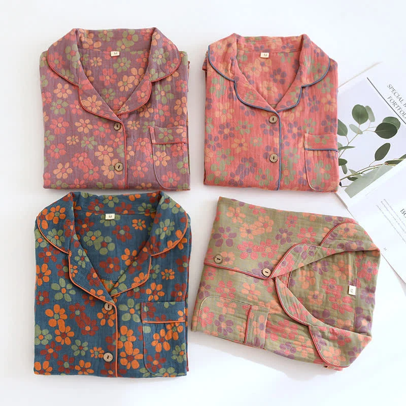 Pyjama-Set mit langen Ärmeln aus Baumwollgaze