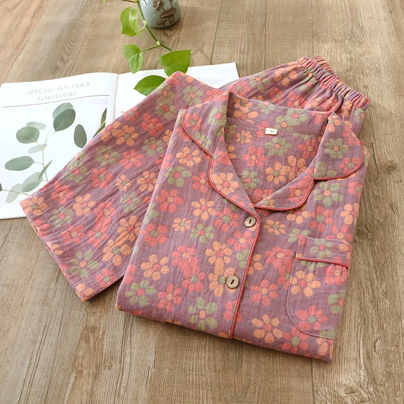 Pyjama-Set mit langen Ärmeln aus Baumwollgaze
