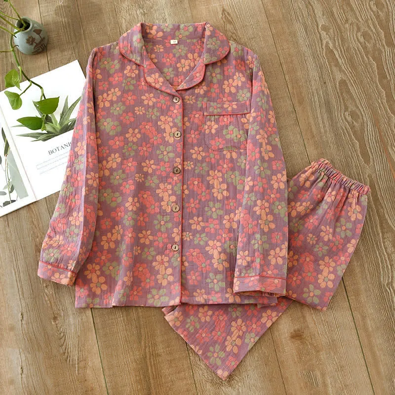 Pyjama-Set mit langen Ärmeln aus Baumwollgaze