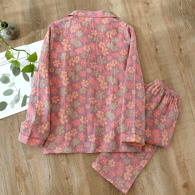 Pyjama-Set mit langen Ärmeln aus Baumwollgaze