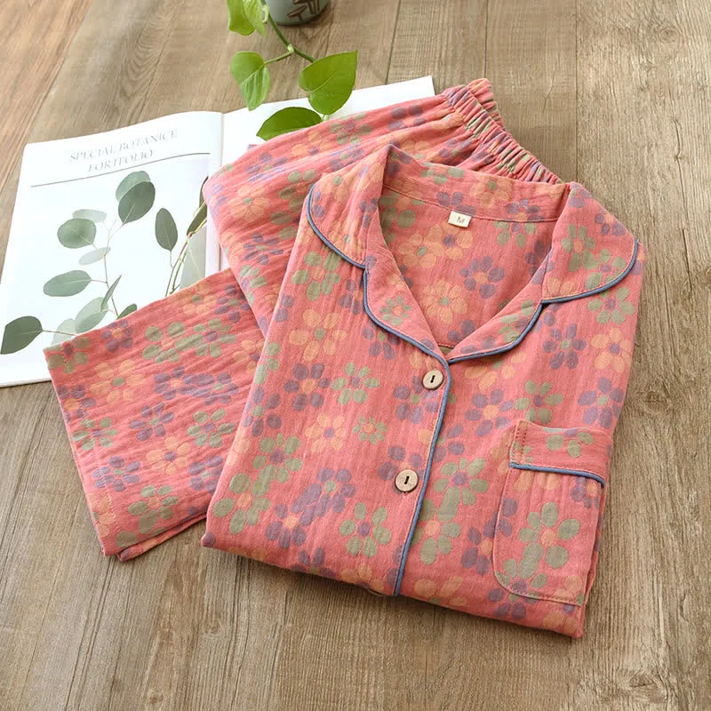 Pyjama-Set mit langen Ärmeln aus Baumwollgaze