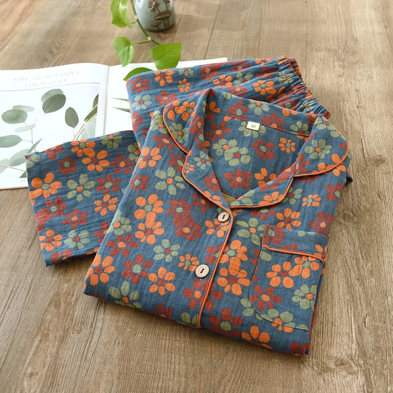 Pyjama-Set mit langen Ärmeln aus Baumwollgaze