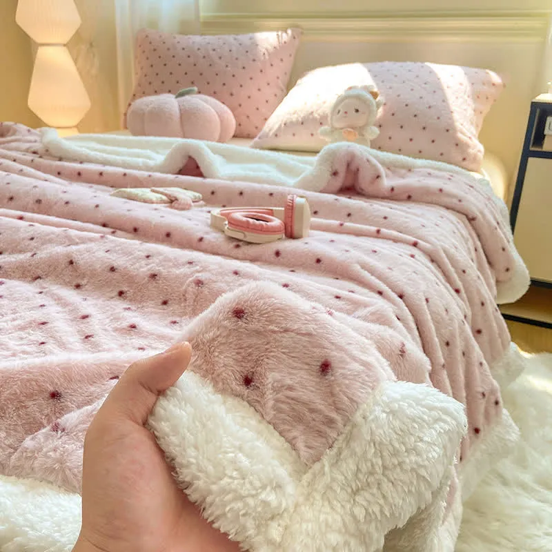 Warme Überwurfdecke mit rosa Punkten