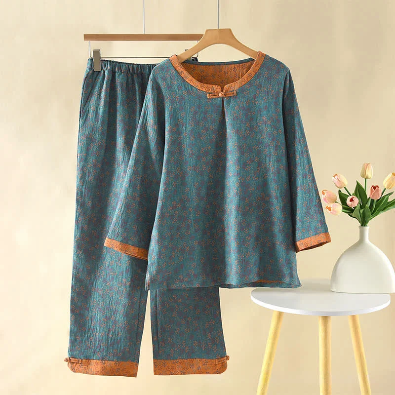 Vintage Baumwoll-Zweig-Langarm-Pyjama