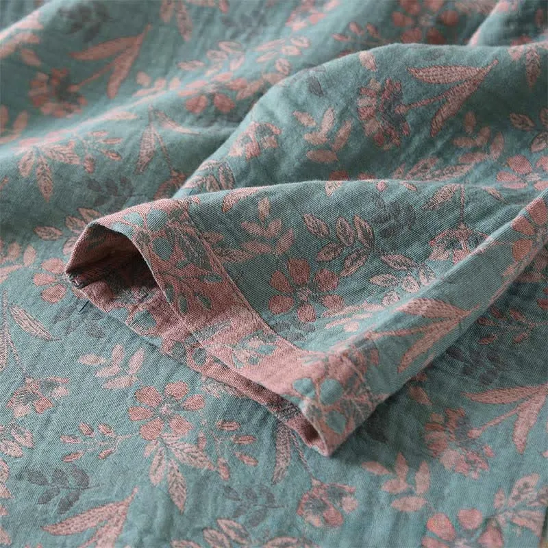 Vintage Baumwoll-Pyjama mit botanischem Print und langen Ärmeln