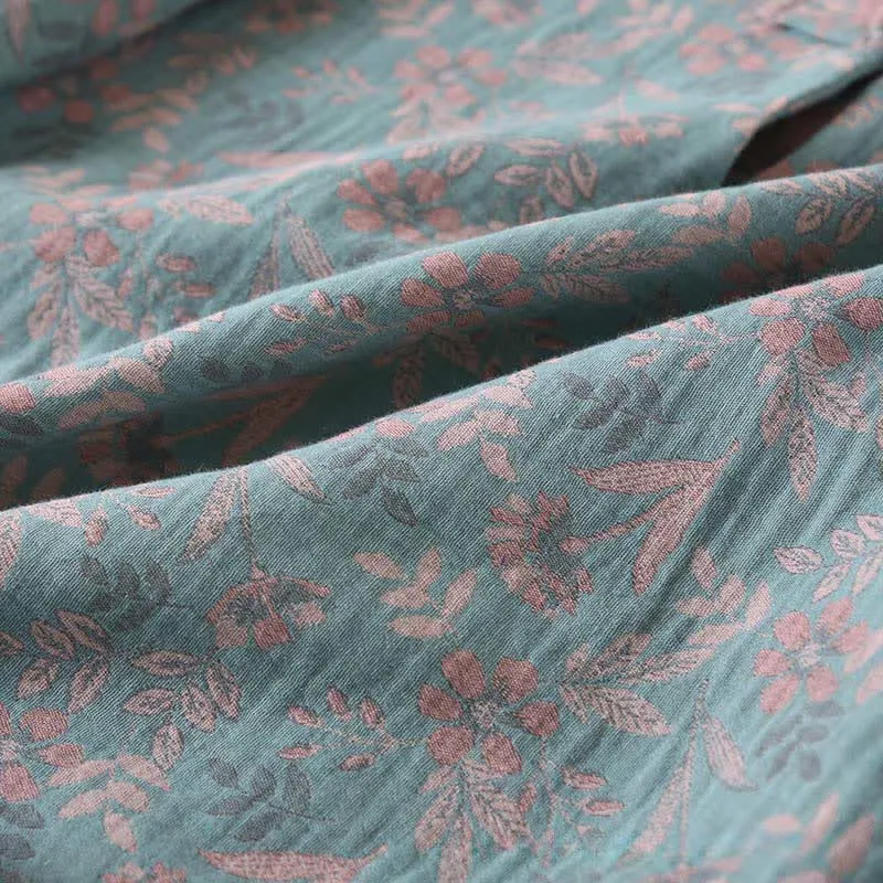 Vintage Baumwoll-Pyjama mit botanischem Print und langen Ärmeln