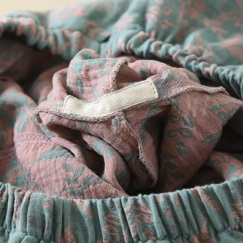Vintage Baumwoll-Pyjama mit botanischem Print und langen Ärmeln