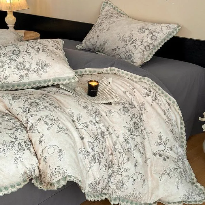 Ownkoti Bettwäsche aus reiner Baumwolle im Vintage-Stil mit botanischen Motiven