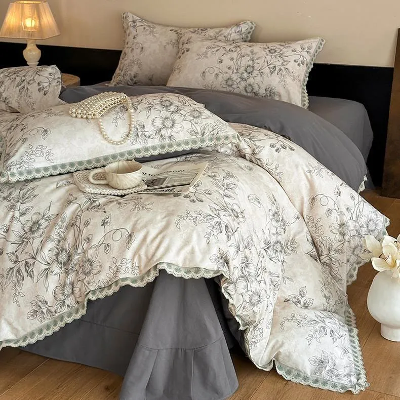 Ownkoti Bettwäsche aus reiner Baumwolle im Vintage-Stil mit botanischen Motiven