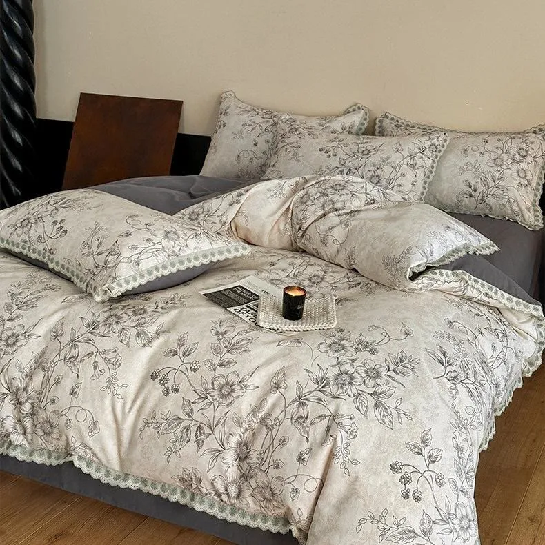 Ownkoti Bettwäsche aus reiner Baumwolle im Vintage-Stil mit botanischen Motiven