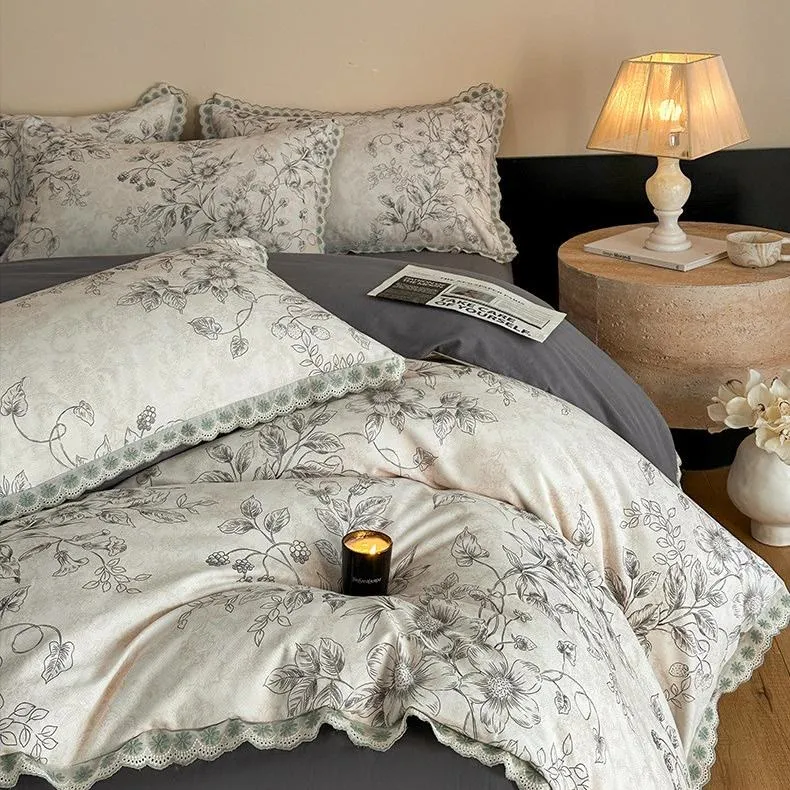 Ownkoti Bettwäsche aus reiner Baumwolle im Vintage-Stil mit botanischen Motiven