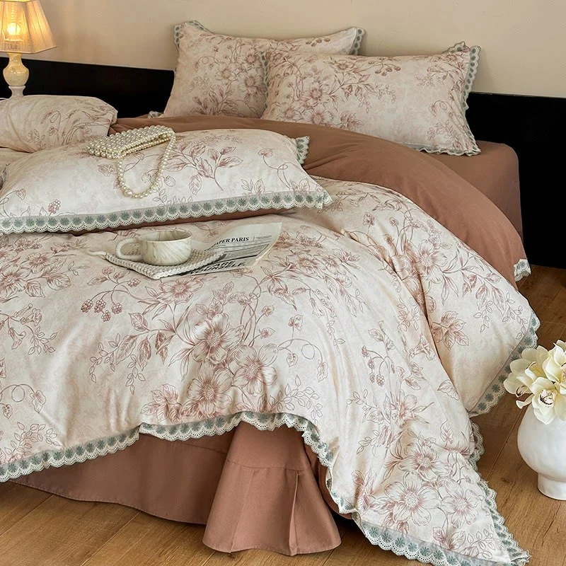Ownkoti Bettwäsche aus reiner Baumwolle im Vintage-Stil mit botanischen Motiven