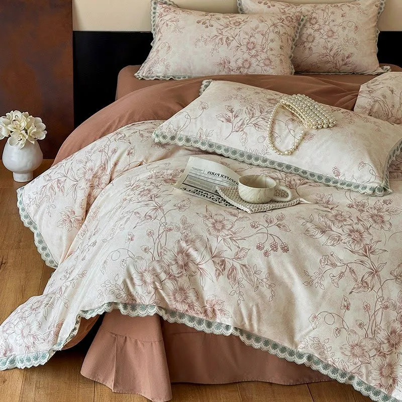 Ownkoti Bettwäsche aus reiner Baumwolle im Vintage-Stil mit botanischen Motiven