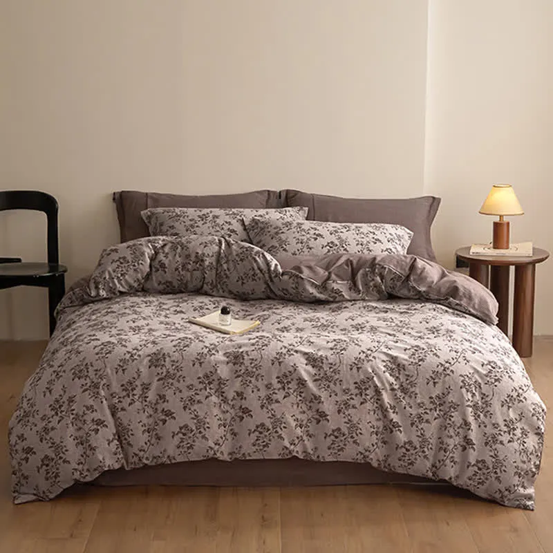 Ownkoti Elegantes Bettwäsche-Set aus Baumwollgaze mit Blumenmuster